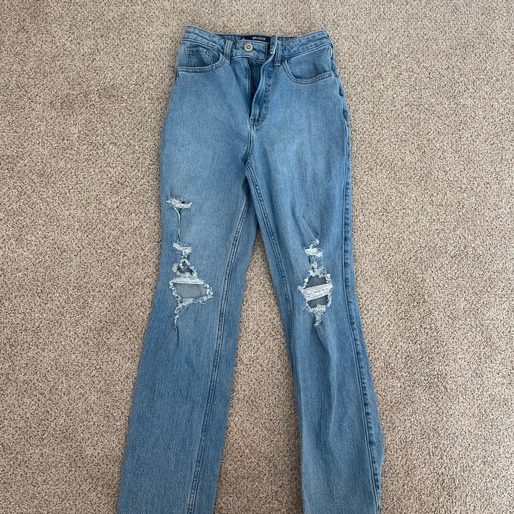 Hollister Light Blue Distressed Straight Leg Jeans